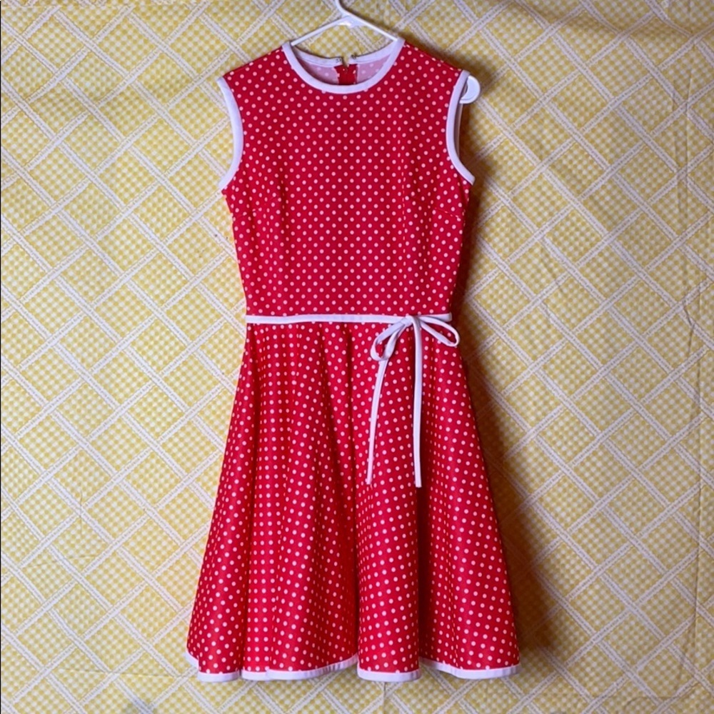 VINTAGE SEARS FASHIONS RED POLKA DOT DRESS MOD RETRO PIN UP Flare circle